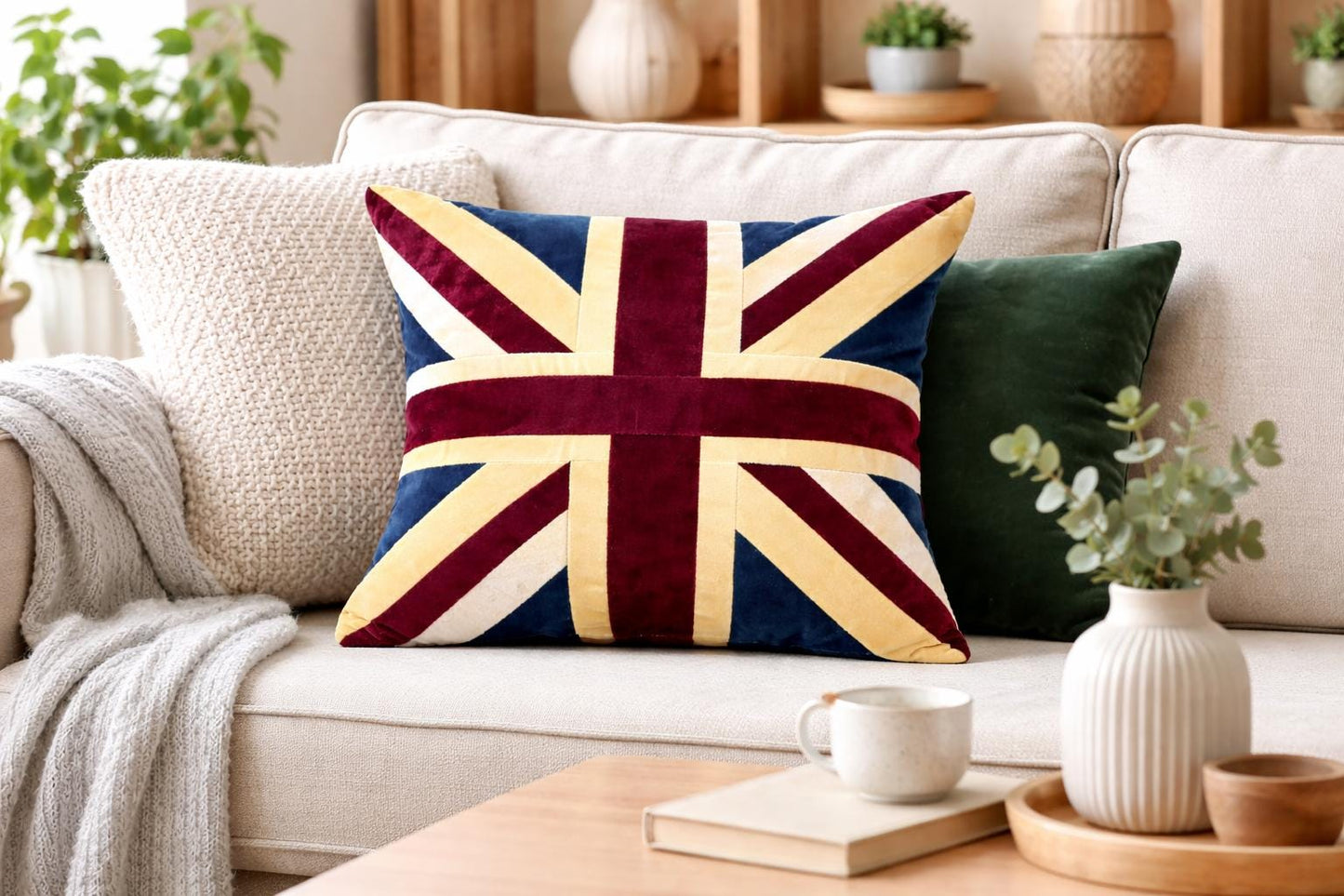 Velvet Royal Union Jack pillow cover, cushion cover,  pillow not included micro velvet fabric by HOME HEART Brands(made in India)