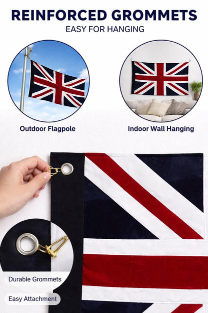 Luxury Micro Velvet Union Jack Patchwork Flag with Eyelets Handmade Wall Flag 14"x19" Union jack flag by Home Heart brands (Made in India)