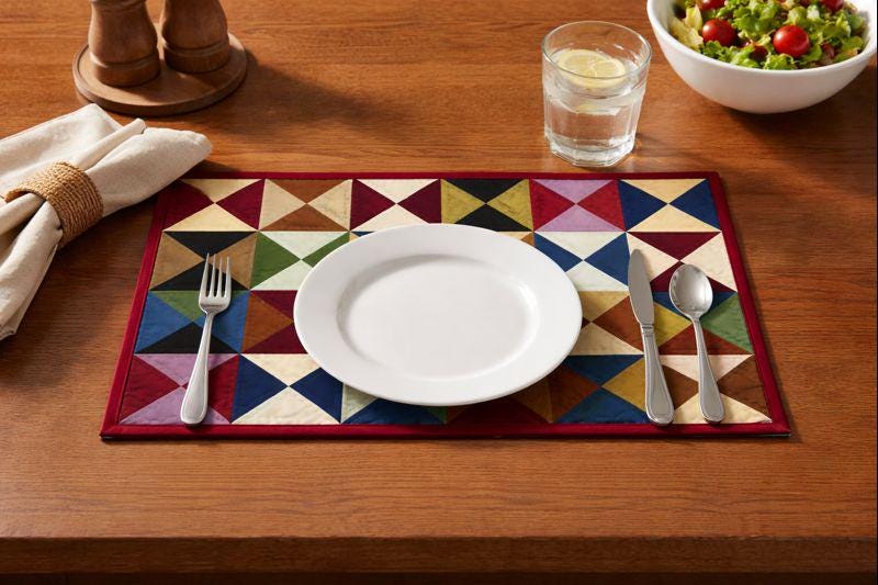 Hand made hand quilted crafted placemats, tablemats, table topper,  patchwork Calico Tulip 14"X19" by HOME HEART Brands (Made in India)