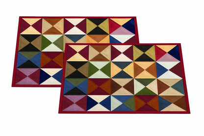 Hand made hand quilted crafted placemats, tablemats, table topper,  patchwork Calico Tulip 14"X19" by HOME HEART Brands (Made in India)