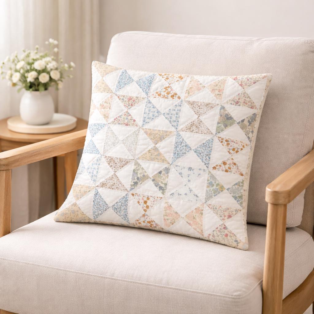 Hand made hand quilted calico floral Pinwheel patchwork pillow cover, cushion cover, throw pillow quilt by HOME HEART Brands(made in India)