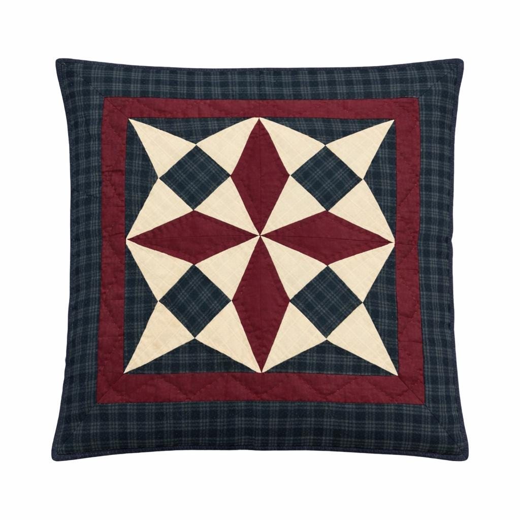 Hand quilted country spinning wheel Cushion Cover Patchwork Pillow | Primitive Farmhouse calico quilt by HOME HEART Brands(made in India)