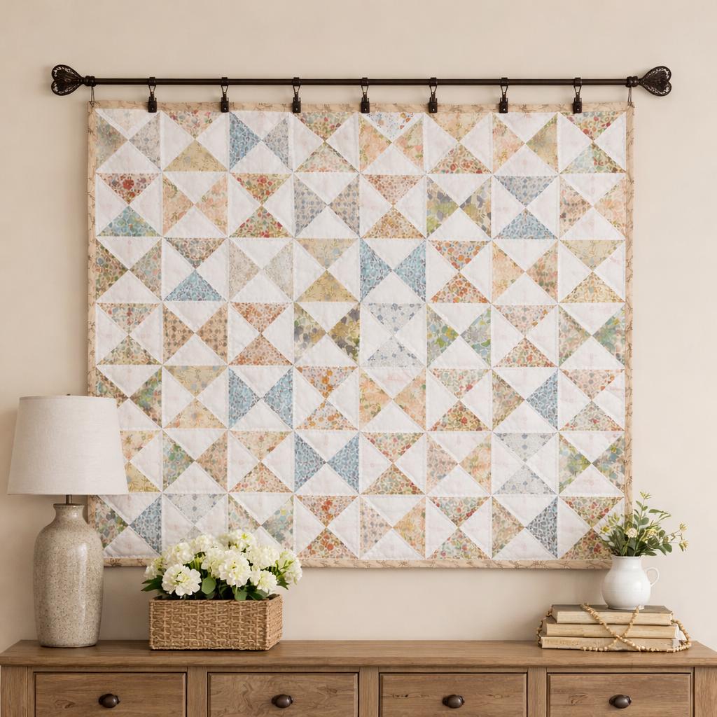 Wall hanging hand quilted, Throws, Table topper, Baby Quilt Country pinwheel  Farmhouse calico floral quilt cotton by HOME HEART Brands