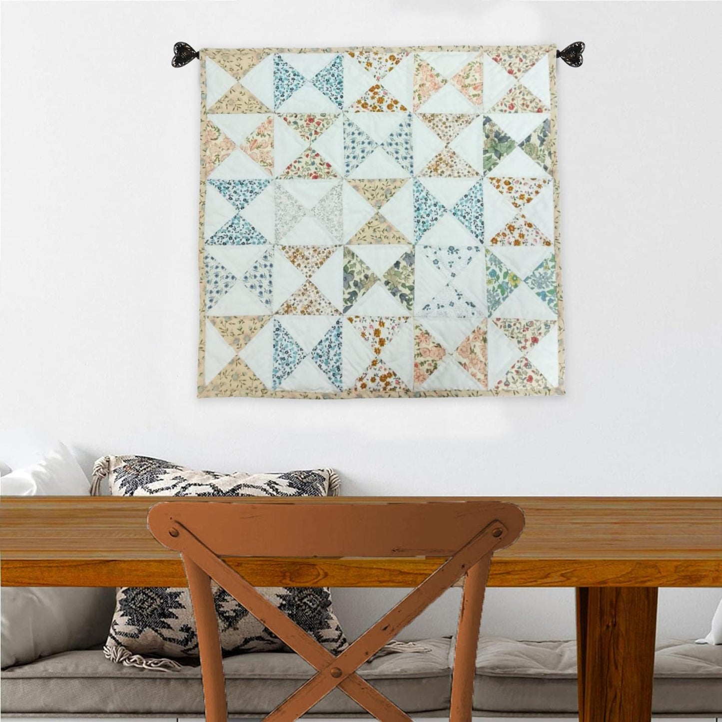 Wall hanging  hand quilted quilt, wall hanging, Table topper, Patchwork | Floral Quilt Decor | Primitive pinwheel Cotton Quilt