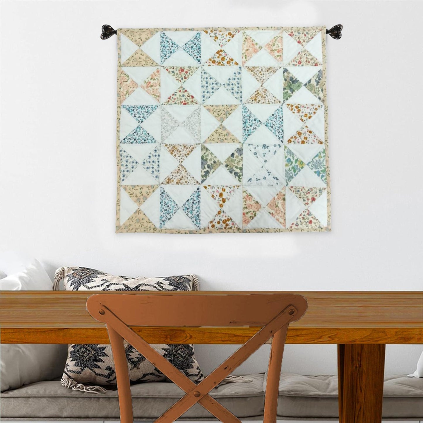 Wall hanging  hand quilted quilt, Table topper, Patchwork | Floral Decor | Primitive pinwheel Cotton Quilt