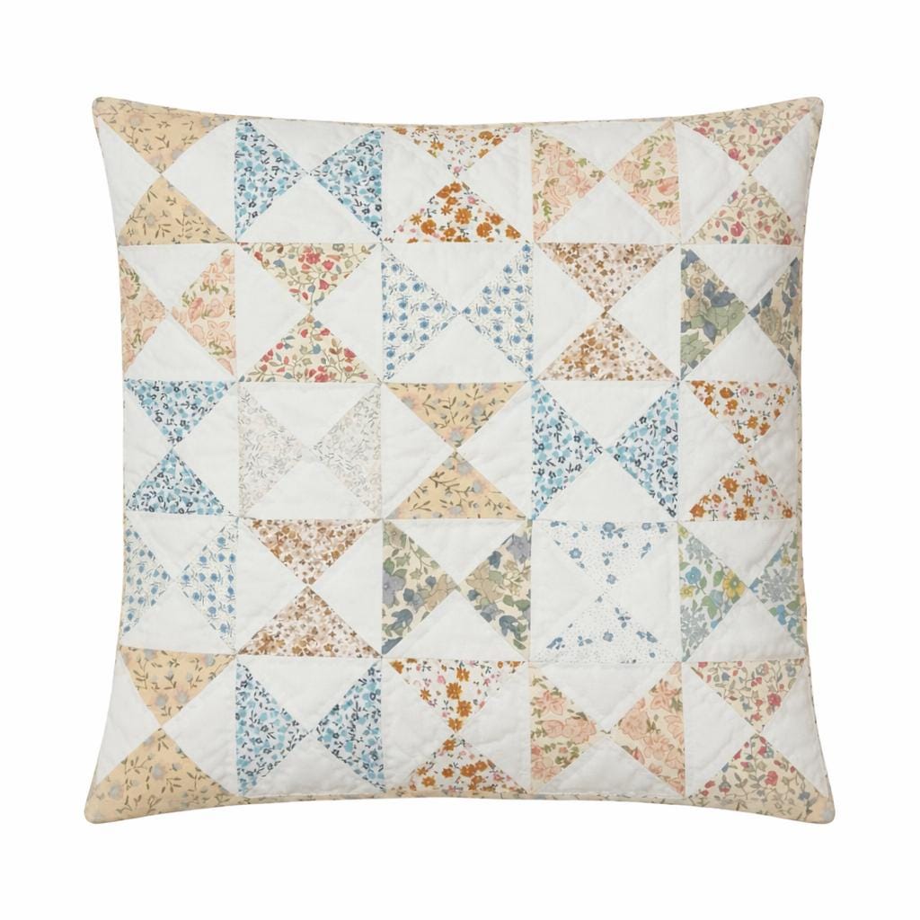 Hand made hand quilted calico floral Pinwheel patchwork pillow cover, cushion cover, throw pillow quilt by HOME HEART Brands(made in India)
