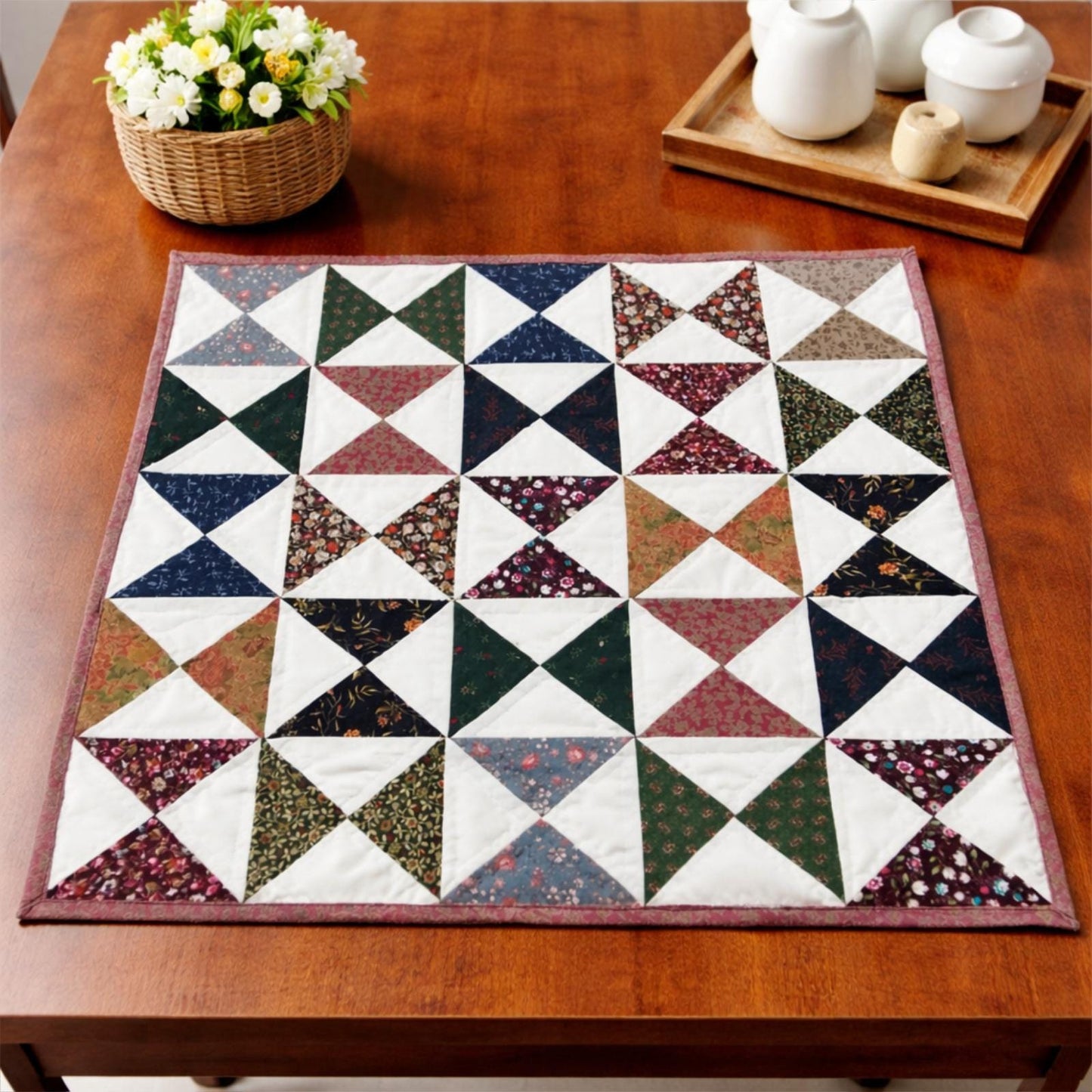 Wall hanging  hand quilted quilt, wall hanging, Table topper, Patchwork | Floral Quilt Decor | pinwheel Cotton Quilt