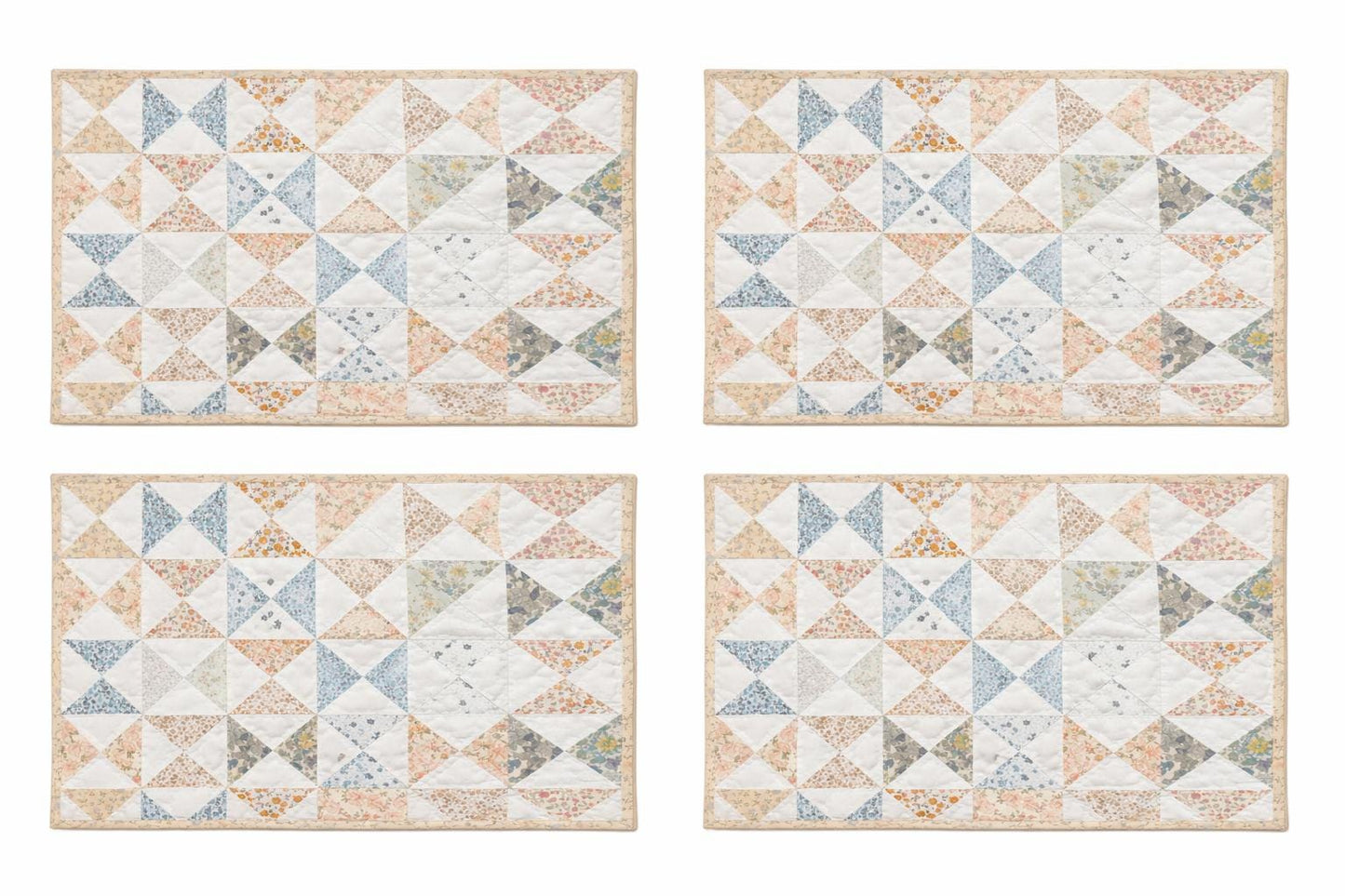 Hand made hand quilted placemats, tablemats, table topper,  patchwork Calico floral pinwheel 14"X19" by HOME HEART Brands (Made in India)