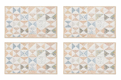 Hand made hand quilted placemats, tablemats, table topper,  patchwork Calico floral pinwheel 14"X19" by HOME HEART Brands (Made in India)