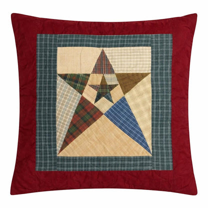 Hand Quilted Star Pillow Cover 16"x16", Primitive Country Plaid Cushion
