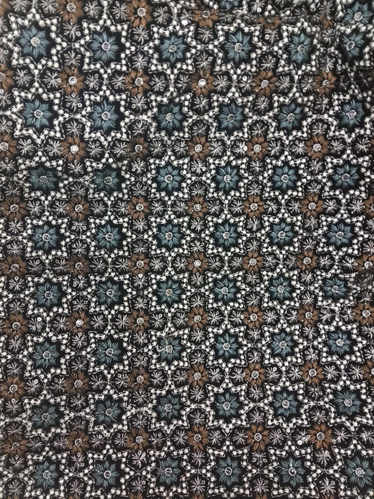 Star Embroidered black Velvet Fabric Luxury geometric design Upholstery  Fabric for Sofa Cushion Curtains bags by Home Heart Brands INDIA