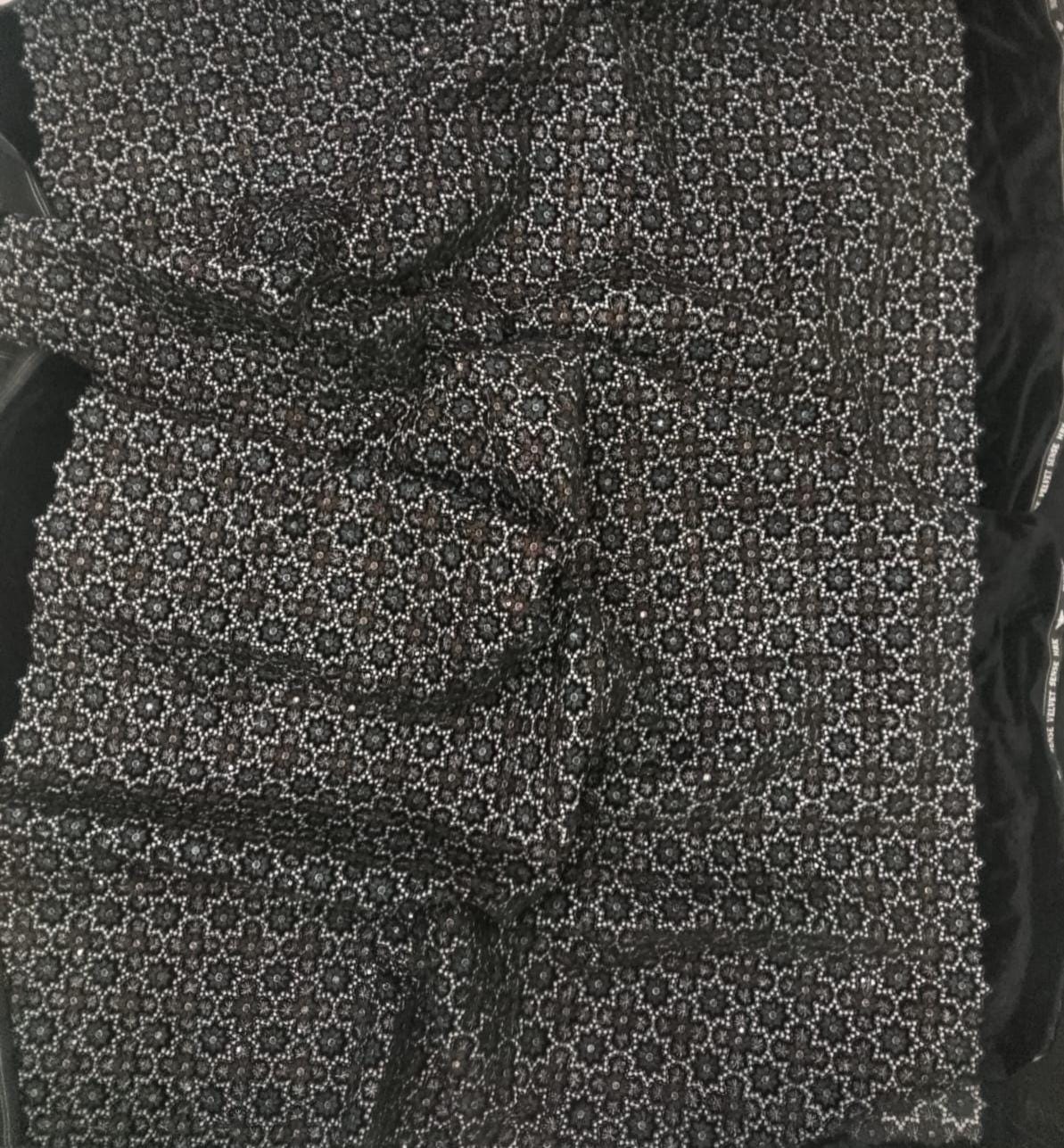 Star Embroidered black Velvet Fabric Luxury geometric design Upholstery  Fabric for Sofa Cushion by Home Heart Brands INDIA