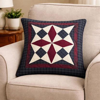 Hand quilted country spinning wheel Cushion Cover Patchwork Pillow | Primitive Farmhouse calico quilt by HOME HEART Brands(made in India)