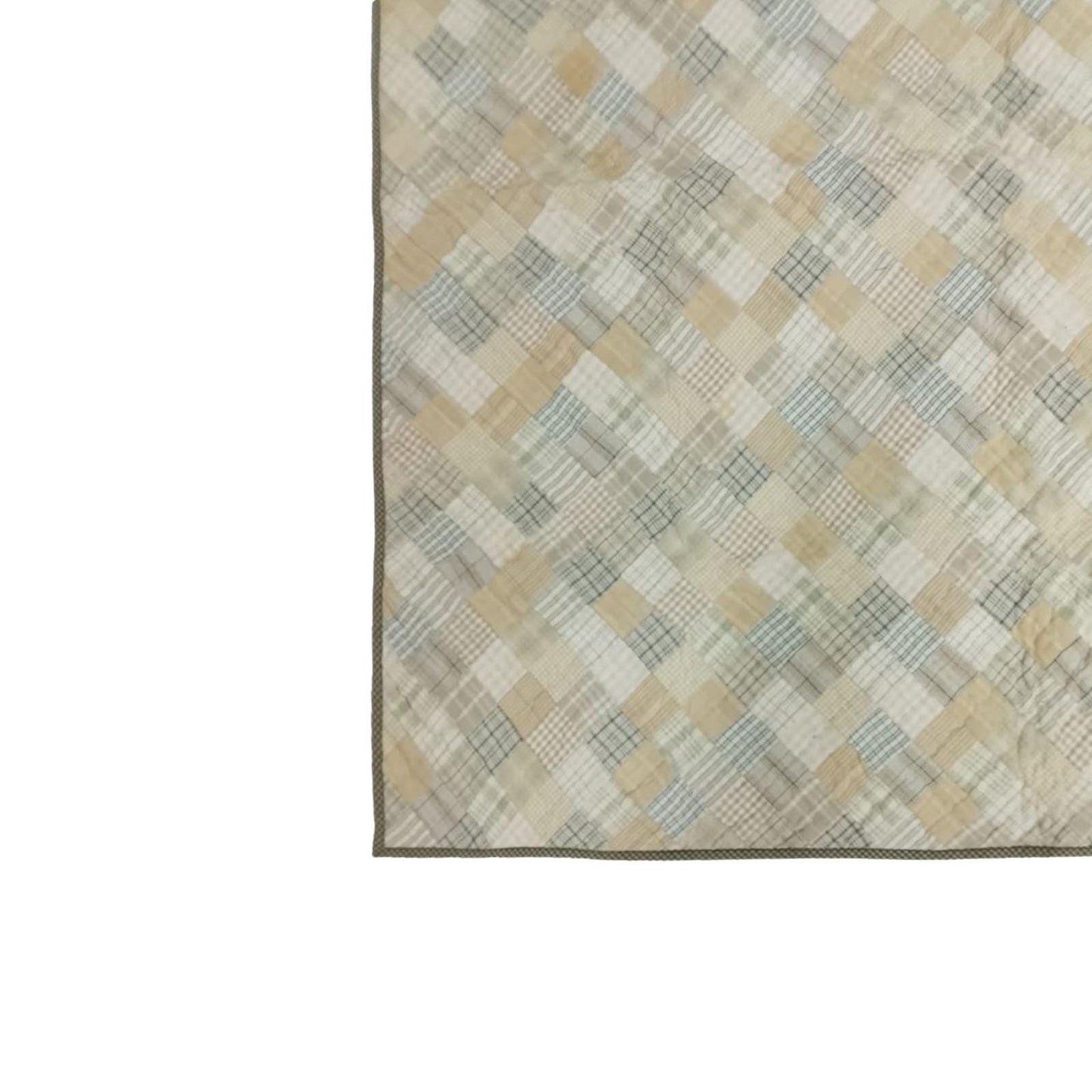 Hand Quilted Patchwork Wall Hanging, Throw, Baby quilt 46x46 Inch, Neutral Khaki & Beige Plaid Quilt, Farmhouse Country Decor by HOME HEART