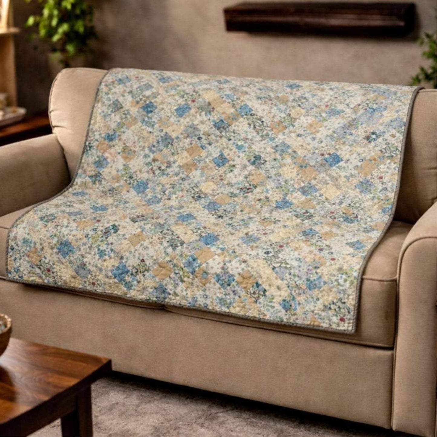 Hand Quilted Patchwork Wall Hanging, Throw, Baby quilt 46"x46" Inch, Floral Calico Throw Quilt, Farmhouse Country Decor by HOME HEART