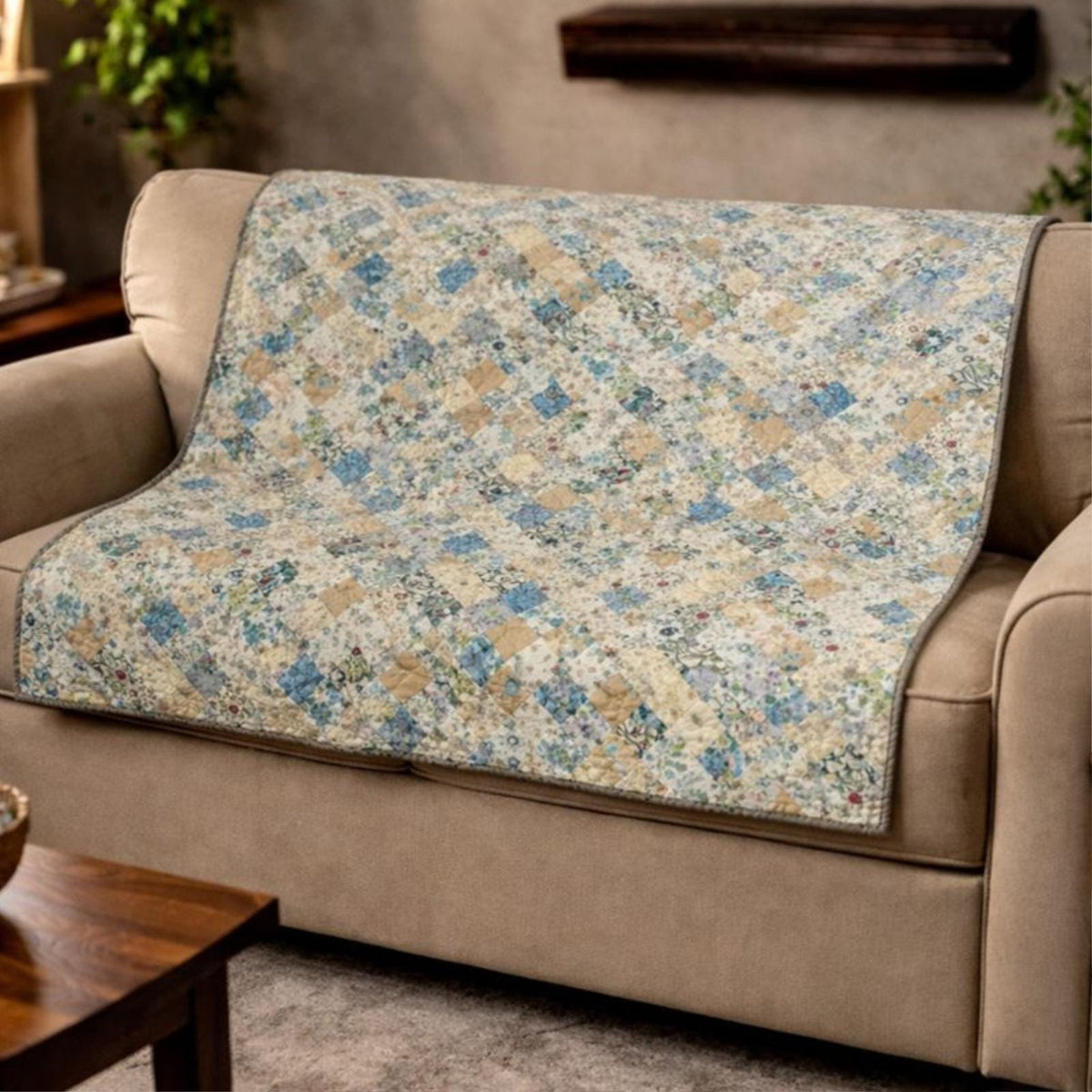 Hand Quilted Patchwork Wall Hanging, Throw, Baby quilt 46"x46" Inch, Floral Calico Throw Quilt, Farmhouse Country Decor by HOME HEART