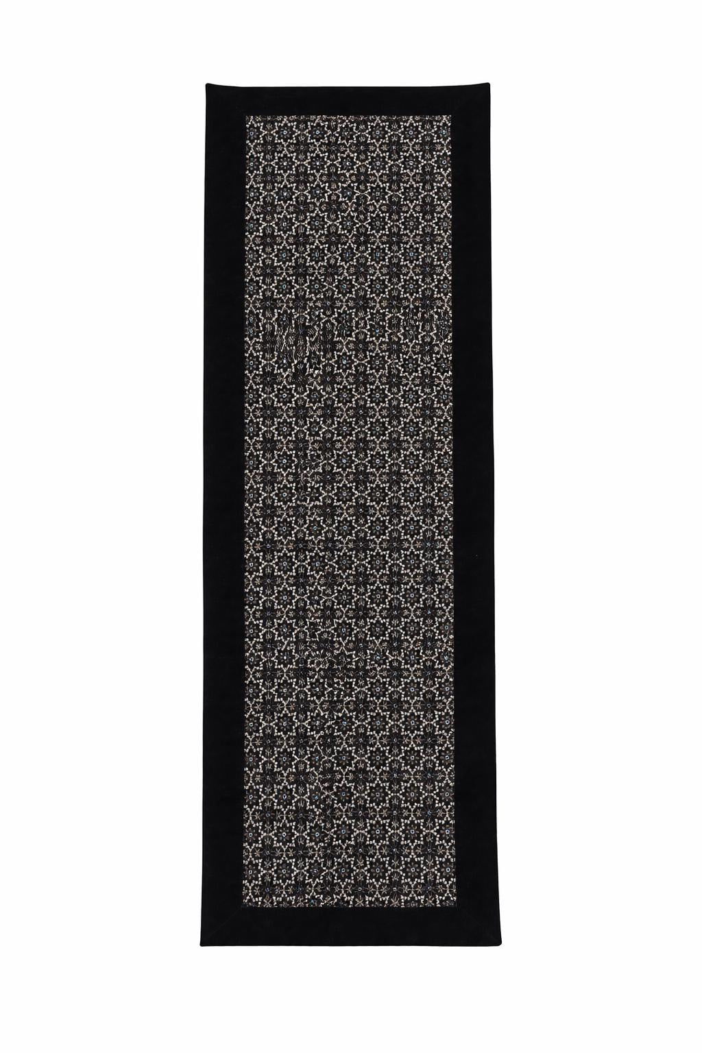 Black Velvet Table Runner, Star Embroidered Reversible Runner, Luxury Dining Table Decor made in India by HOME HEART Brands