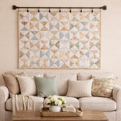 Wall hanging hand quilted, Throws, Table topper, Baby Quilt Country pinwheel  Farmhouse calico floral quilt cotton by HOME HEART Brands