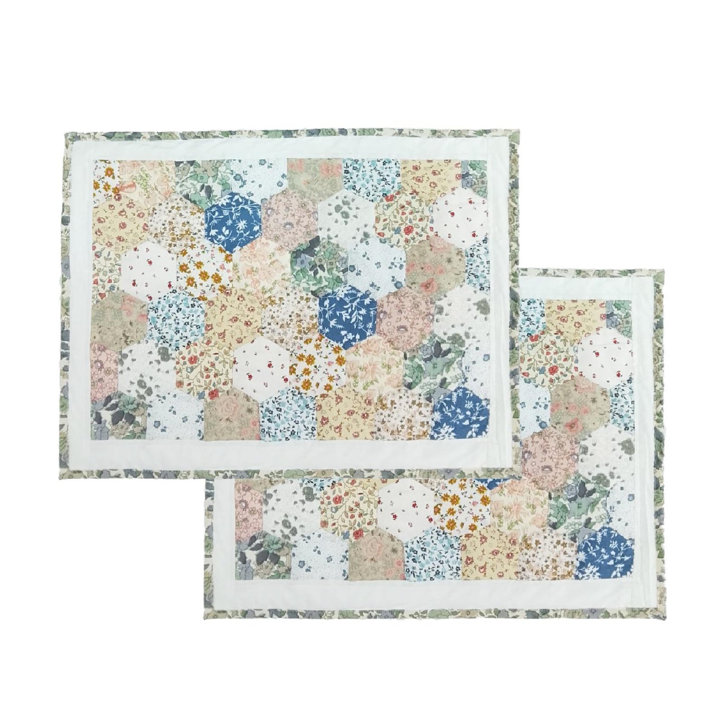 quilted Hexagon placemats tablemats patchwork Calico Country Floral 14"X19" by HOME HEART Brands (Made in India)