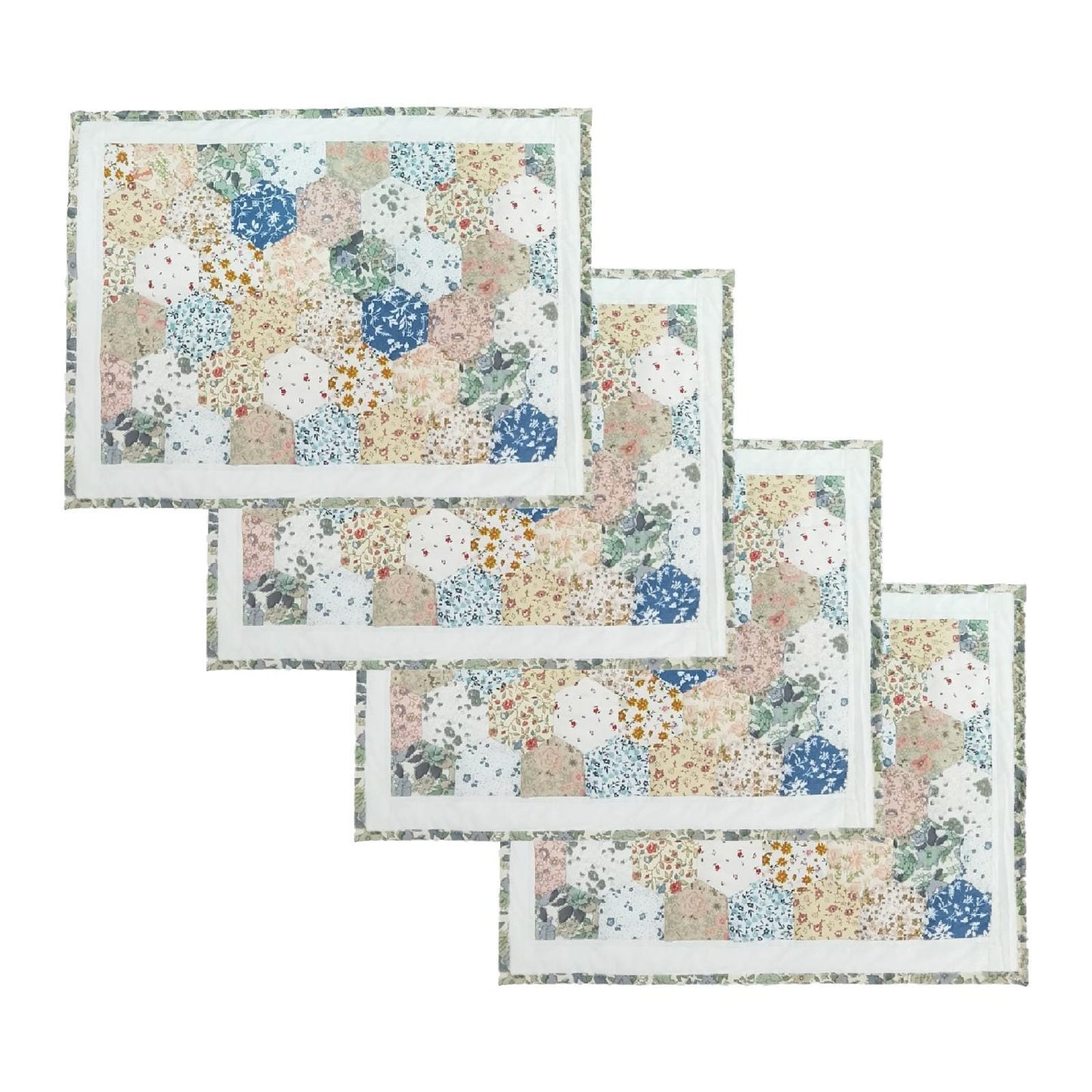 quilted Hexagon placemats tablemats patchwork Calico Country Floral 14"X19" by HOME HEART Brands (Made in India)