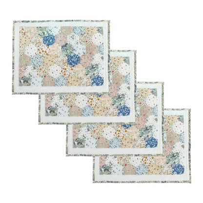 quilted Hexagon placemats tablemats patchwork Calico Country Floral 14"X19" by HOME HEART Brands (Made in India)