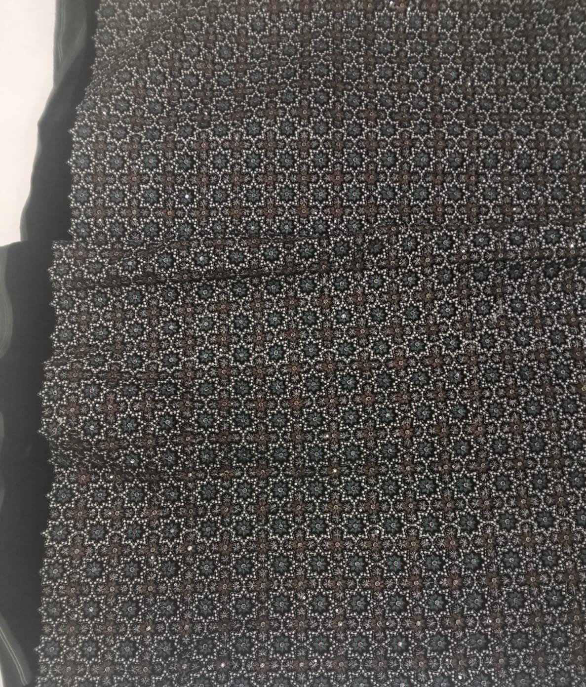 Star Embroidered black Velvet Fabric Luxury geometric design Upholstery  Fabric for Sofa Cushion by Home Heart Brands INDIA