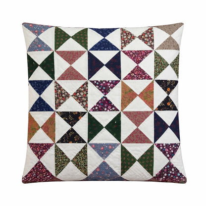 Hand Quilted Pinwheel Patchwork Pillow Cover, Calico Floral farmhouse Cushion Cover, Cotton Quilt Pillow, Made in India by HOME HEART