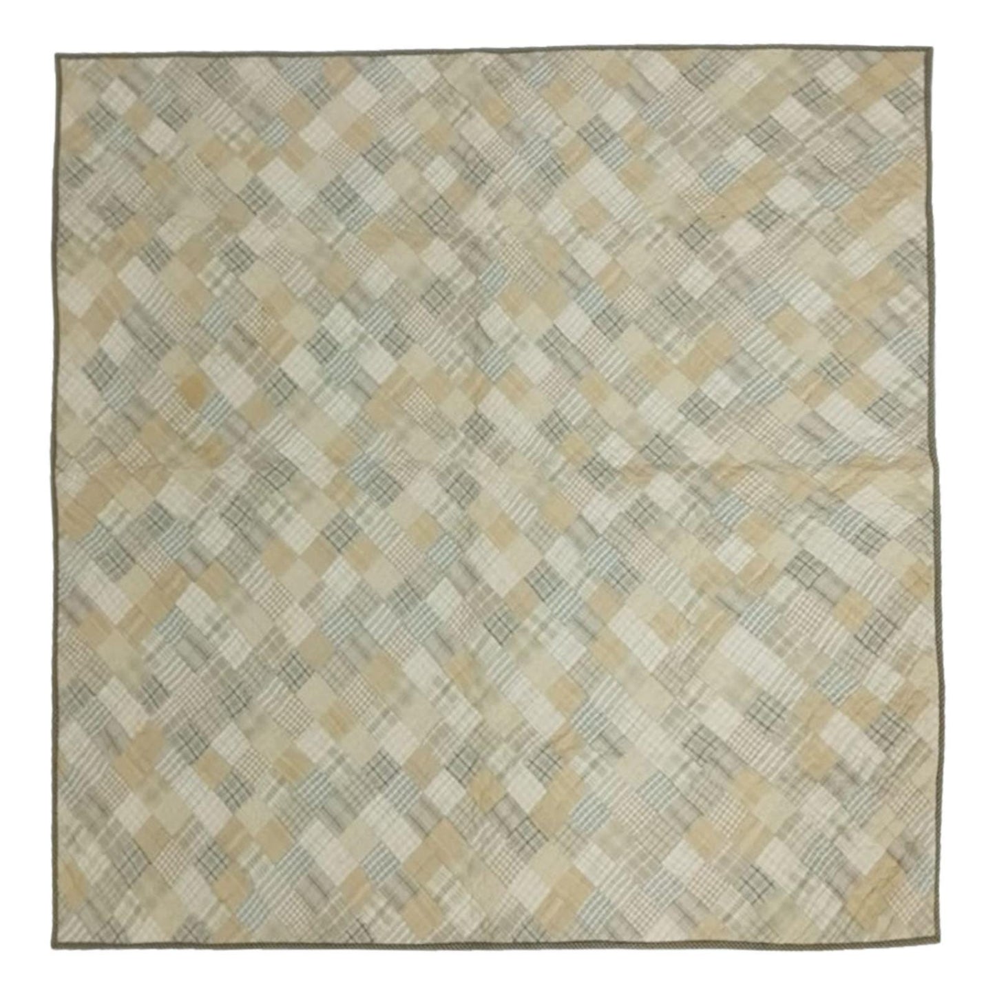 Hand Quilted Patchwork Wall Hanging, Throw, Baby quilt 46x46 Inch, Neutral Khaki & Beige Plaid Quilt, Farmhouse Country Decor by HOME HEART