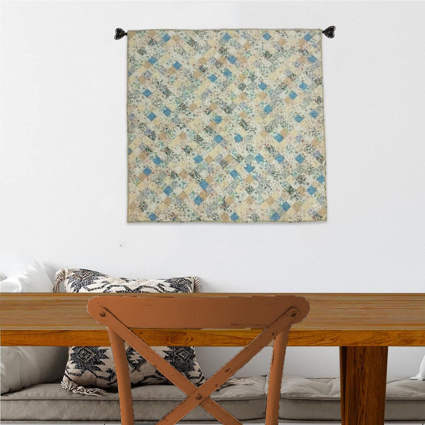Hand Quilted Patchwork Wall Hanging, Throw, Baby quilt 46"x46" Inch, Floral Calico Throw Quilt, Farmhouse Country Decor by HOME HEART