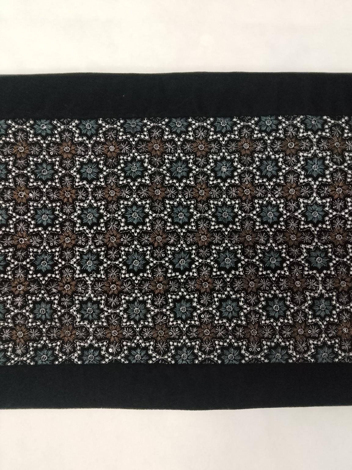 Black Velvet Table Runner, Star Embroidered Reversible Runner, Luxury Dining Table Decor made in India by HOME HEART Brands