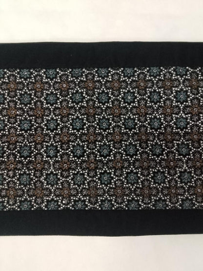 Black Velvet Table Runner, Star Embroidered Reversible Runner, Luxury Dining Table Decor made in India by HOME HEART Brands