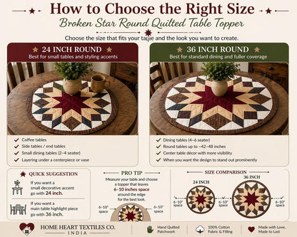 Hand made Hand quilted round Table Topper Southwestern star quilt by Home Heart brands (Made in India)