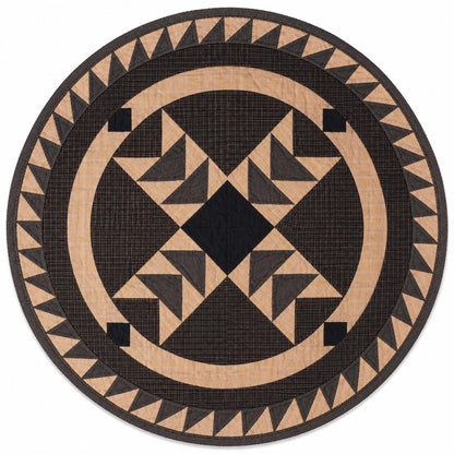 Hand made Hand quilted round Table Topper Primitive flying geese plaid quilt by Home Heart brands (Made in India)