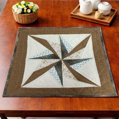 Table topper ,Wall hanging hand quilted quilt Patchwork | Country Farmhouse Quilt Decor | Primitive spinning star Cotton calico plaid Quilt