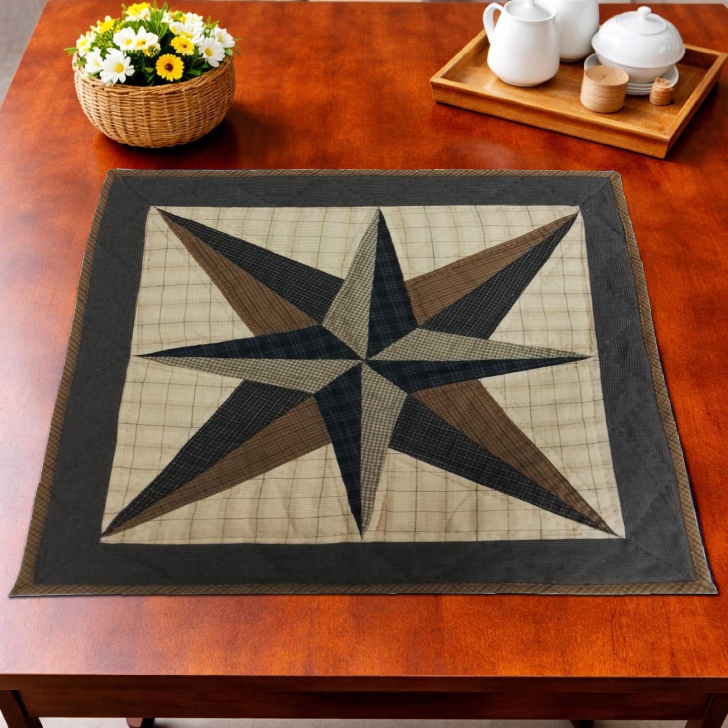 Hand made Hand quilted wall hanging, Table Topper 20"x20" Stars all around plaid quilt by Home Heart brands (Made in India)