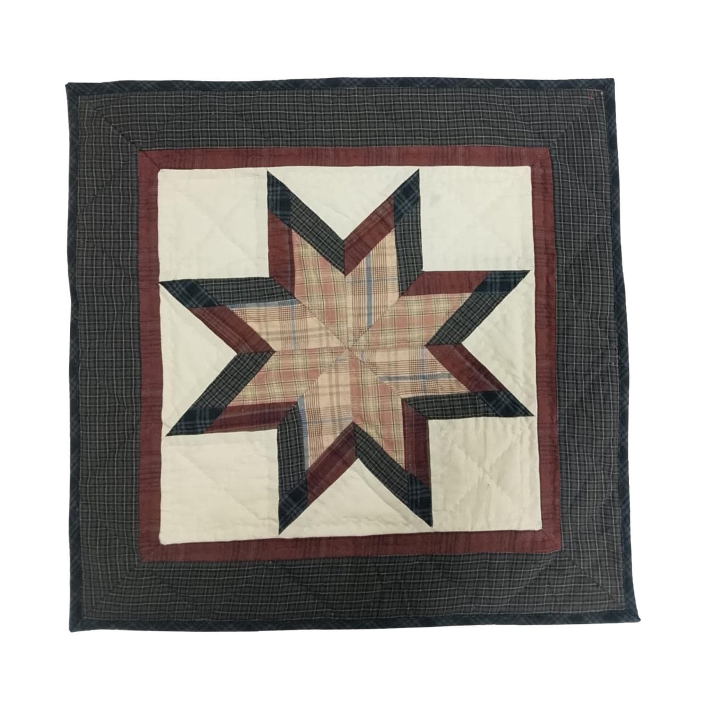 Hand made Hand quilted wall hanging, Table Topper 20"x20" Star burst plaid quilt by Home Heart brands (Made in India)