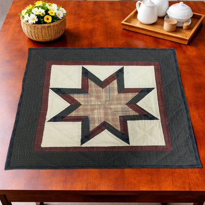 Hand made Hand quilted wall hanging, Table Topper 20"x20" Star burst plaid quilt by Home Heart brands (Made in India)
