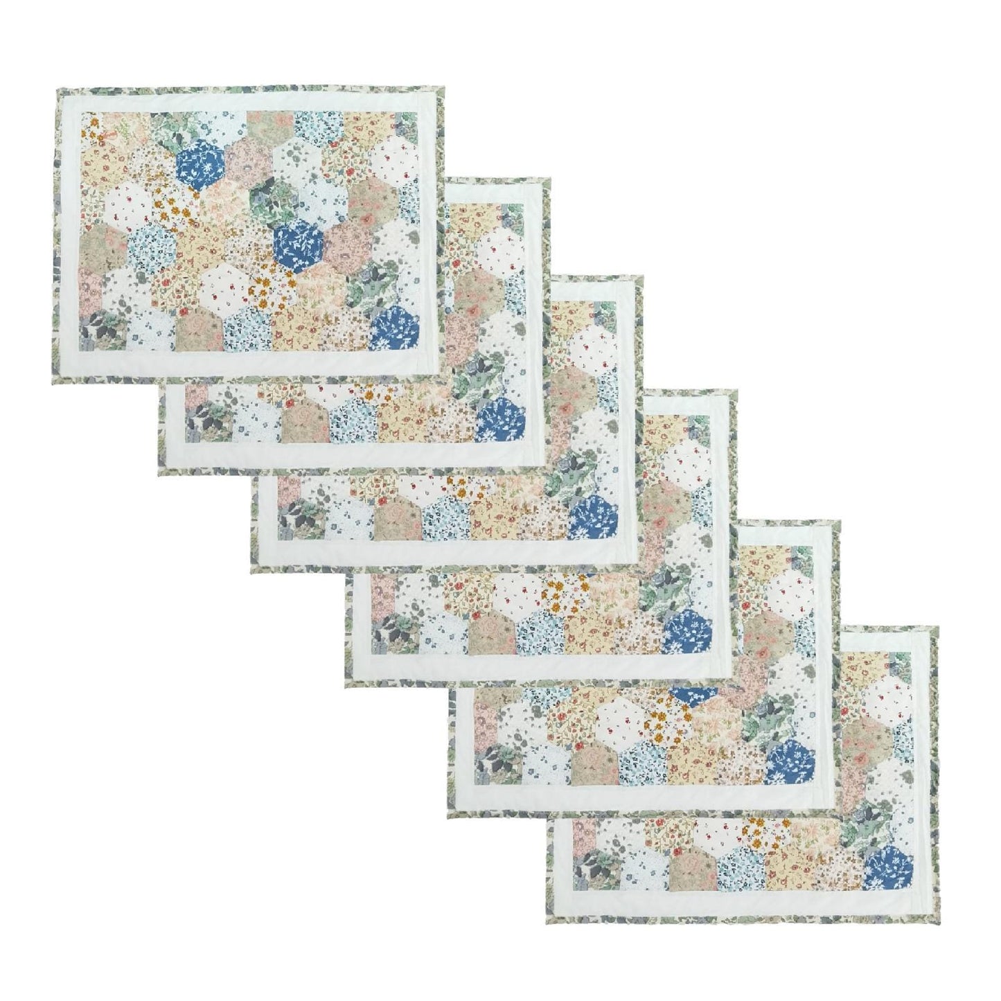 quilted Hexagon placemats tablemats patchwork Calico Country Floral 14"X19" by HOME HEART Brands (Made in India)