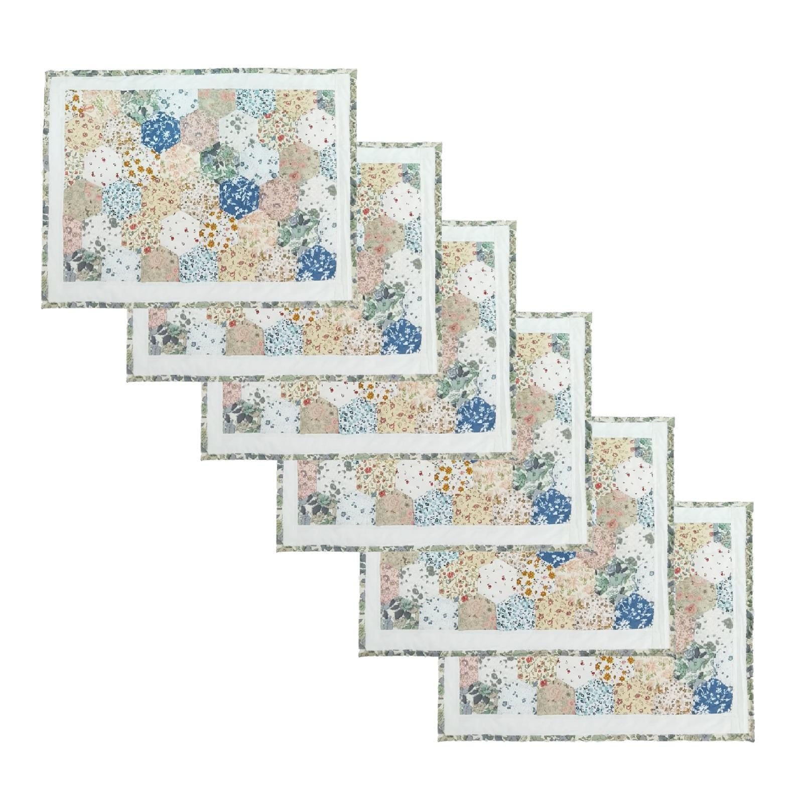 quilted Hexagon placemats tablemats patchwork Calico Country Floral 14"X19" by HOME HEART Brands (Made in India)