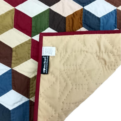 Wall hanging  hand quilted quilt, Table topper, Patchwork | 3D Patchwork Farmhouse Quilt Decor | Primitive Tumbling block Cotton Quilt