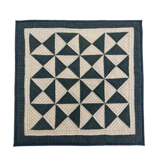 Hand made Hand quilted wall hanging, Table Topper 20"x20" Seersucker Windmill Patchwork plaid quilt by Home Heart brands (Made in India)