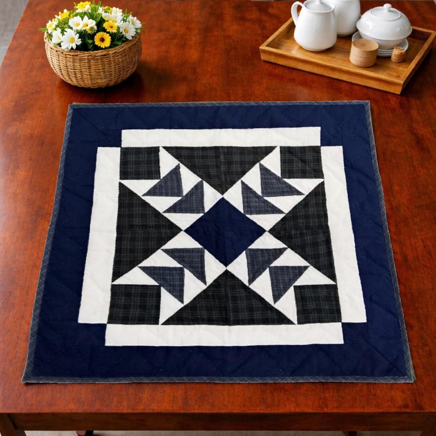 Wall hanging  hand quilted quilt, Table topper, Patchwork | Primitive flying geese Patchwork Farmhouse Quilt Decor | Primitive Cotton Quilt