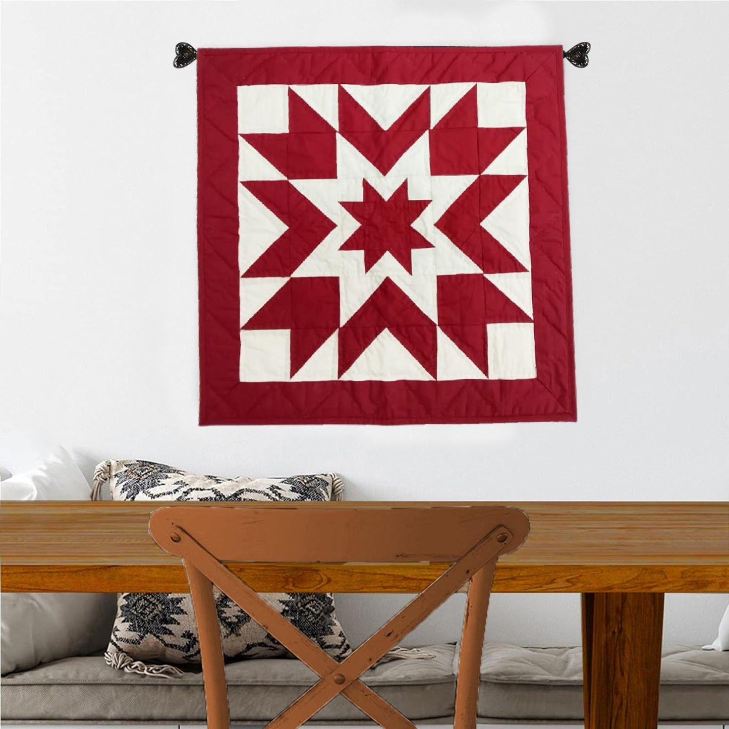 Wall hanging  hand quilted quilt, Table topper, Patchwork | Primitive barn quilt Patchwork Farmhouse Quilt Decor | Primitive Cotton Quilt