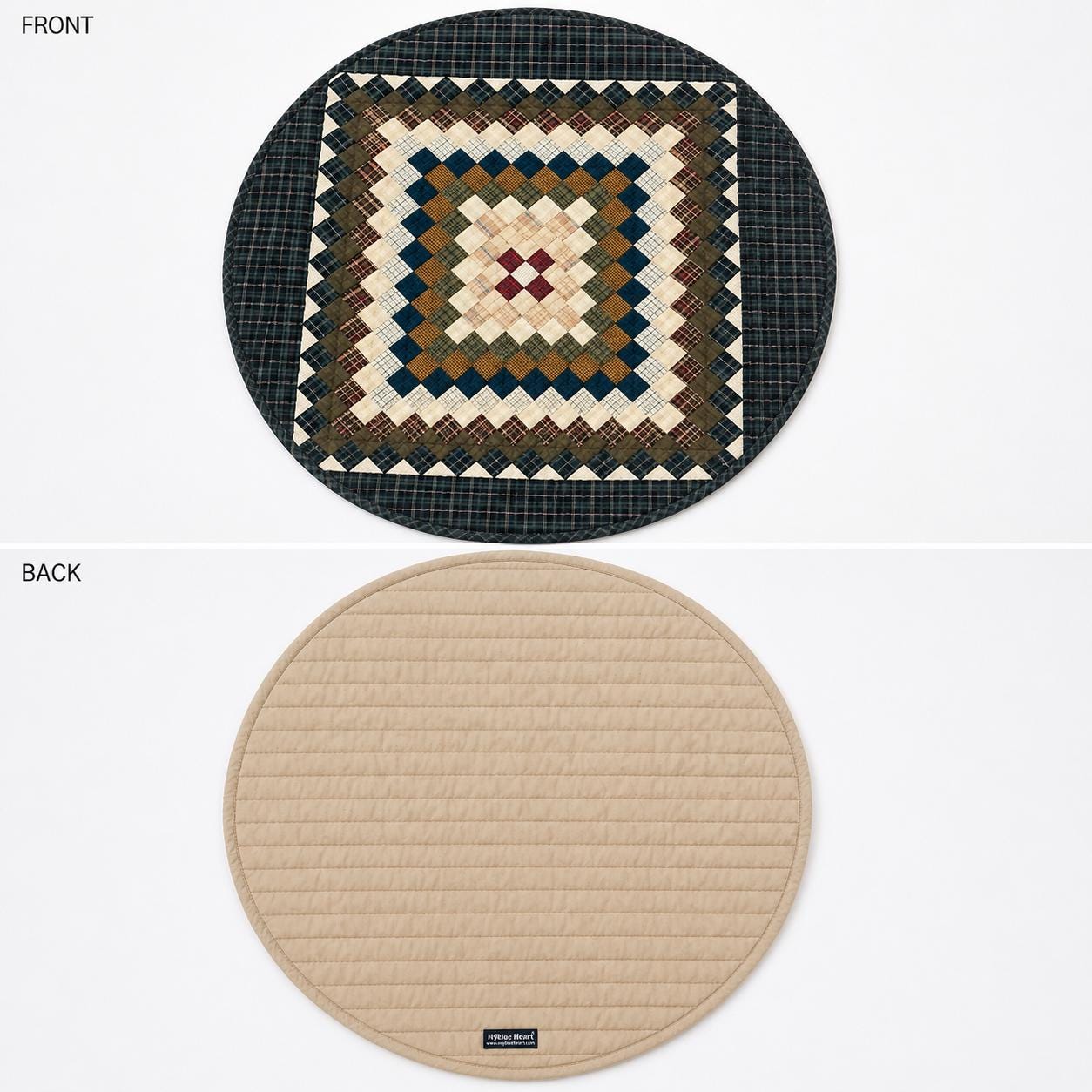 Hand made Hand quilted round Table Topper Trip Around the World Patchwork Plaid Table Topper quilt by Home Heart brands (Made in India)