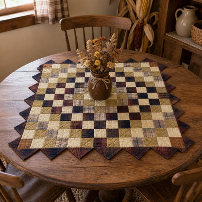 Hand made Hand quilted Throw Quilt, Table Topper  sunrise autumn plaid calico zig zag quilt by Home Heart brands (Made in India)