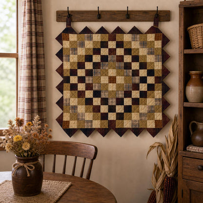 Hand made Hand quilted Throw Quilt, Table Topper  sunrise autumn plaid calico zig zag quilt by Home Heart brands (Made in India)