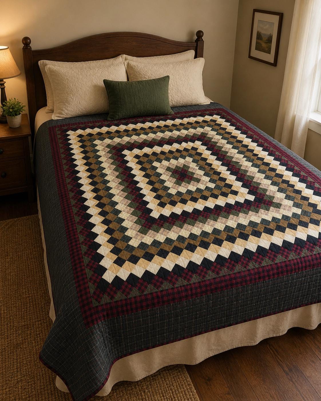 Make to Order Hand Quilted Quilt Trip Around the World Bedspread, Primitive Country Patchwork, Plaid Rustic Bedding by HOME HEART Brands