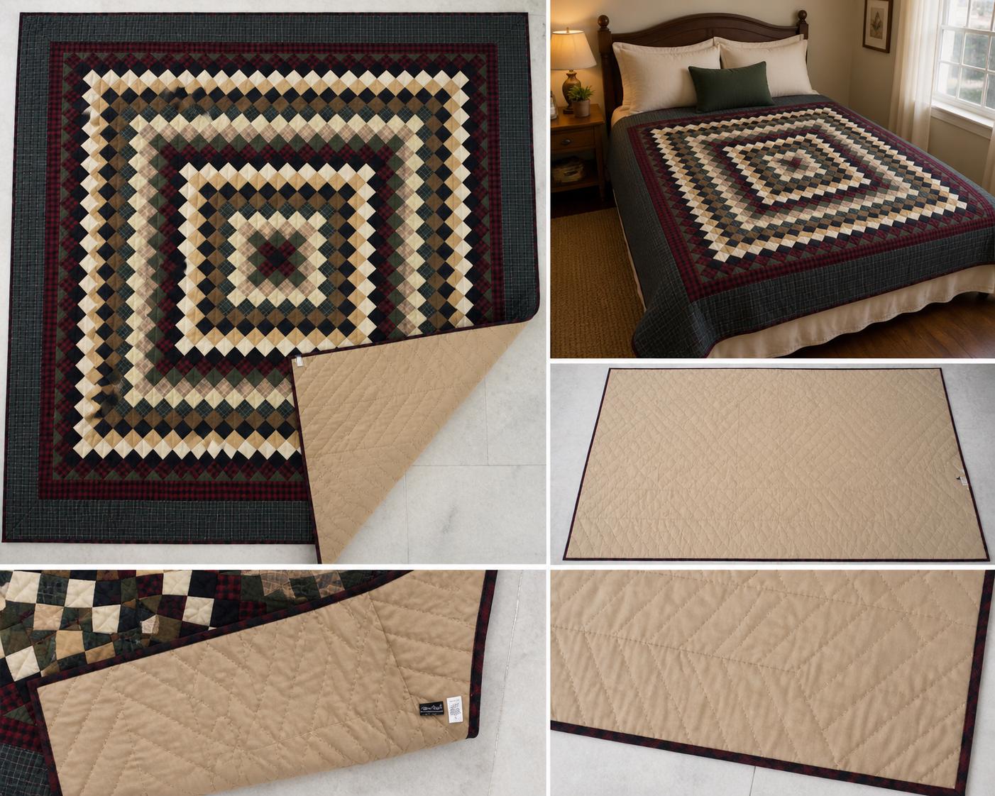 Make to Order Hand Quilted Quilt Trip Around the World Bedspread, Primitive Country Patchwork, Plaid Rustic Bedding by HOME HEART Brands