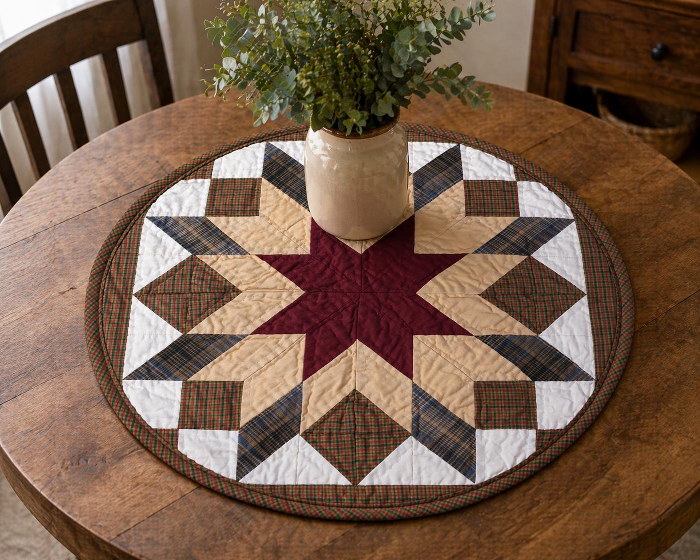 Hand made Hand quilted round Table Topper Southwestern star quilt by Home Heart brands (Made in India)