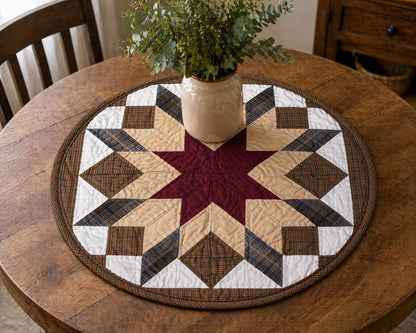Hand made Hand quilted round Table Topper Southwestern star quilt by Home Heart brands (Made in India)